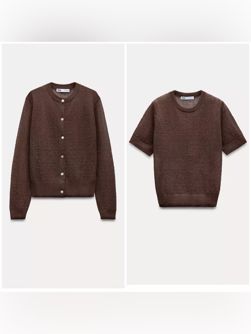 Zara Fine Knit Cardigan and Top Set M Brown